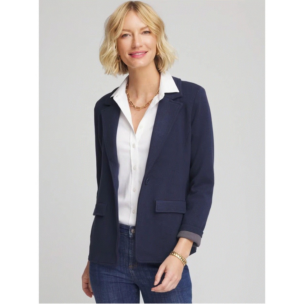 Chico's blazer cardigan sweater women 0 Small black pocket 570395314 button $159
